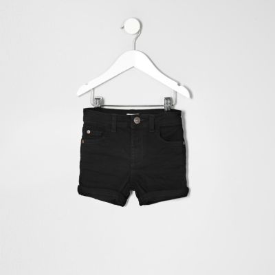 Mini boys black denim shorts